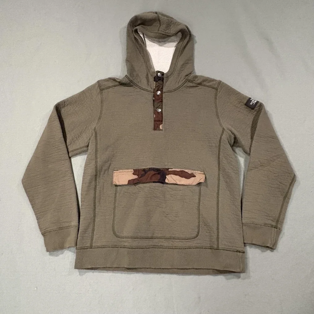 Vintage The North Face Hoodie‎ Mens Medium Green Pullover Knit Hooded Camo